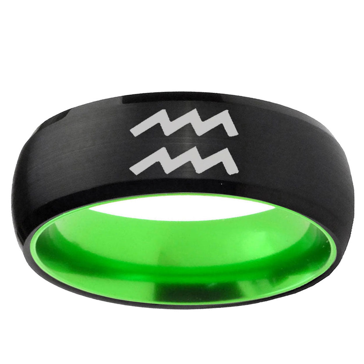 Aquarius Horoscope Dome Black And Green Tungsten Ring