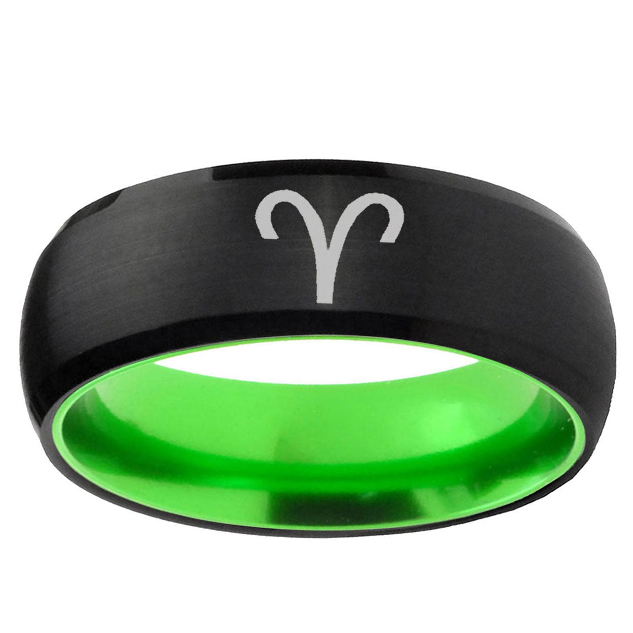 Aries Zodiac Dome Black And Green Tungsten Wedding Band