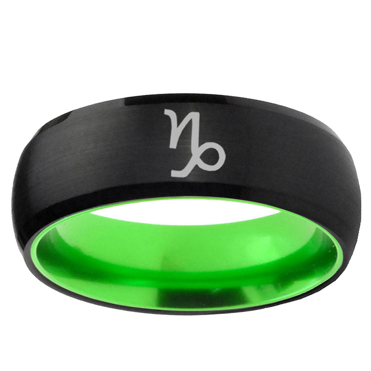 Capricorn Zodiac Dome Black Green Tungsten Wedding Ring