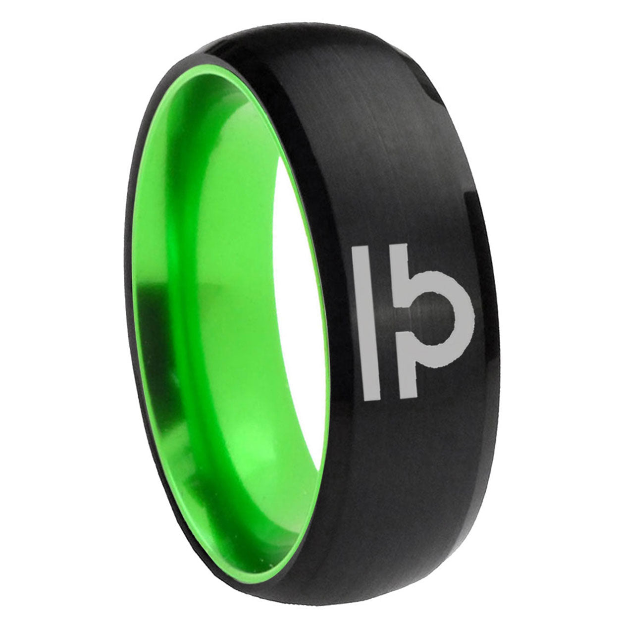8mm Libra Horoscope Dome Black And Green Tungsten Bands Ring