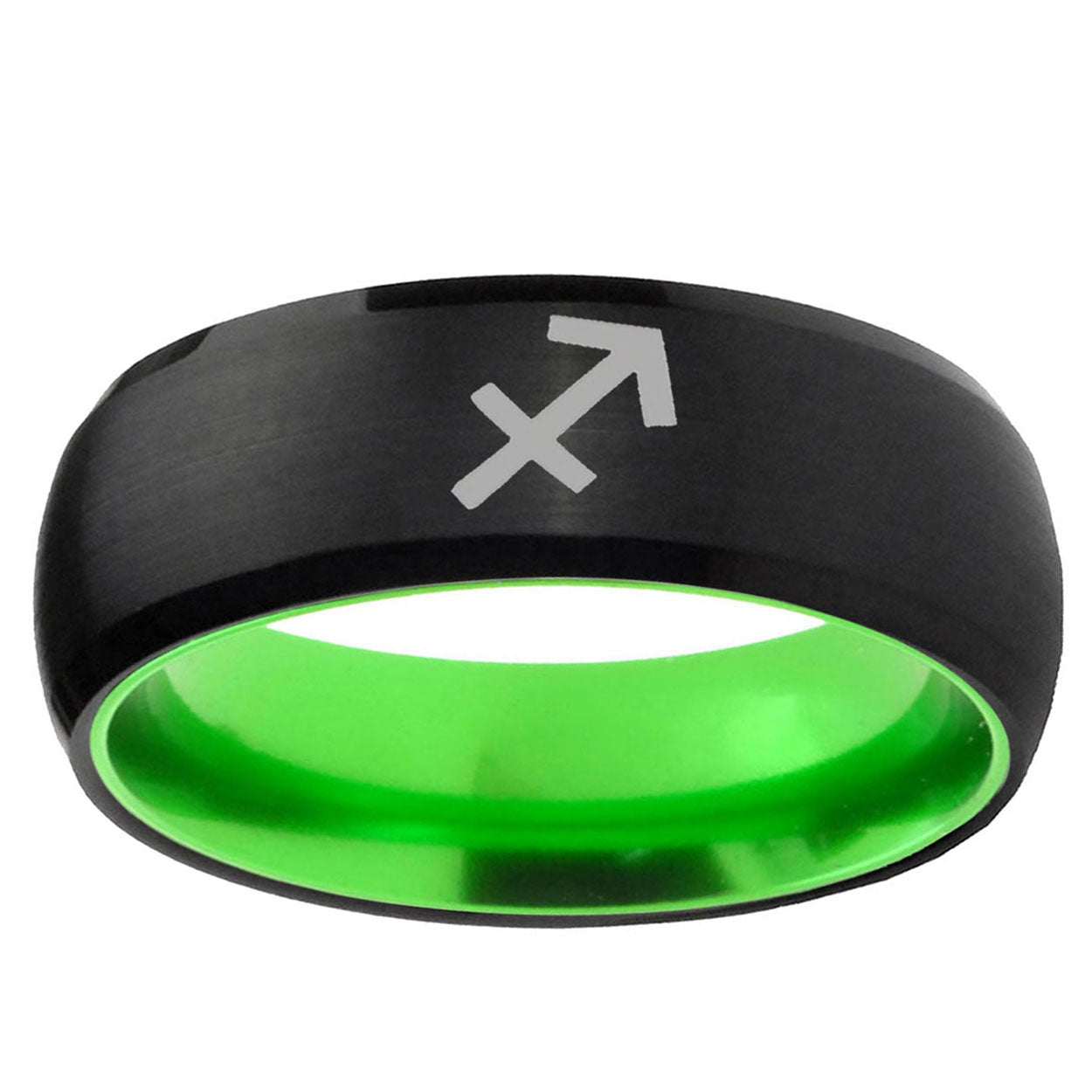 Sagittarius Zodiac Dome Black Green Tungsten Ring for Men