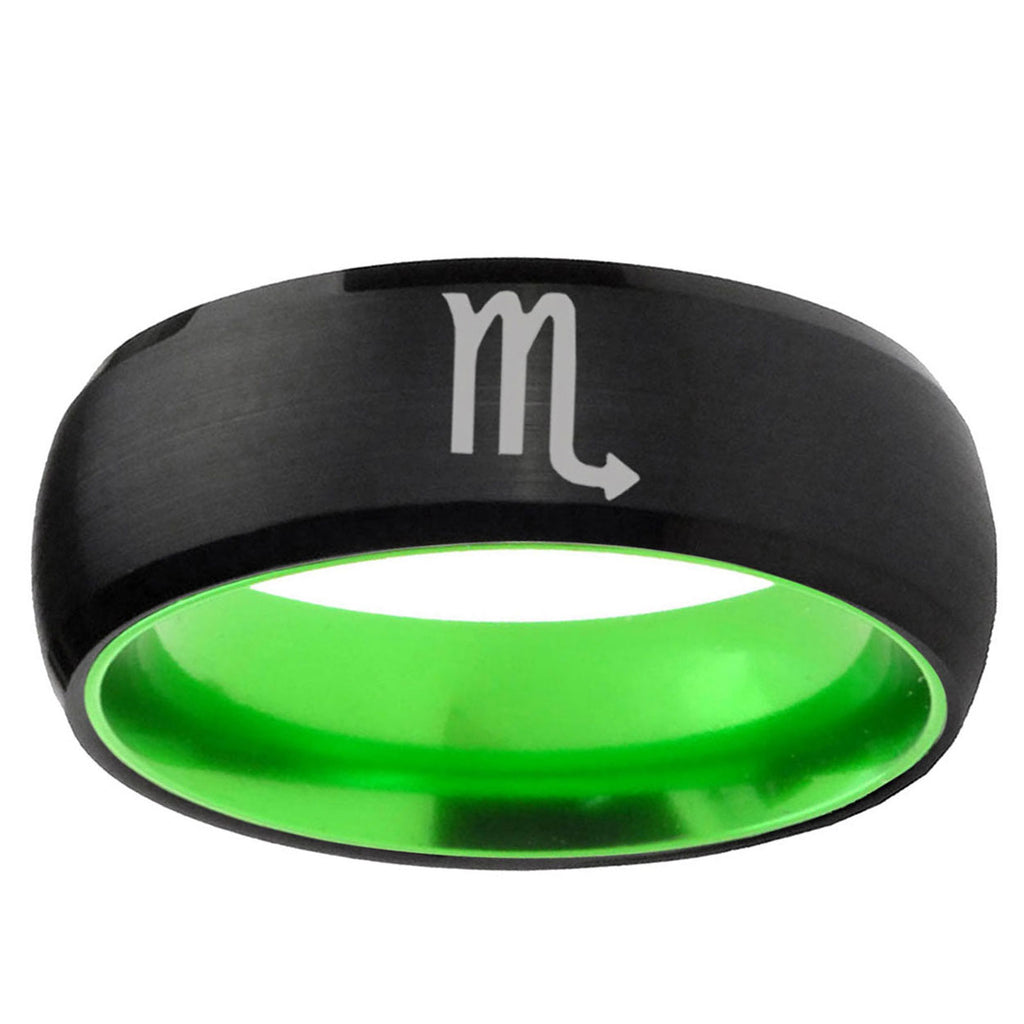 Scorpio Horoscope Dome Black Green Tungsten Engagement Ring