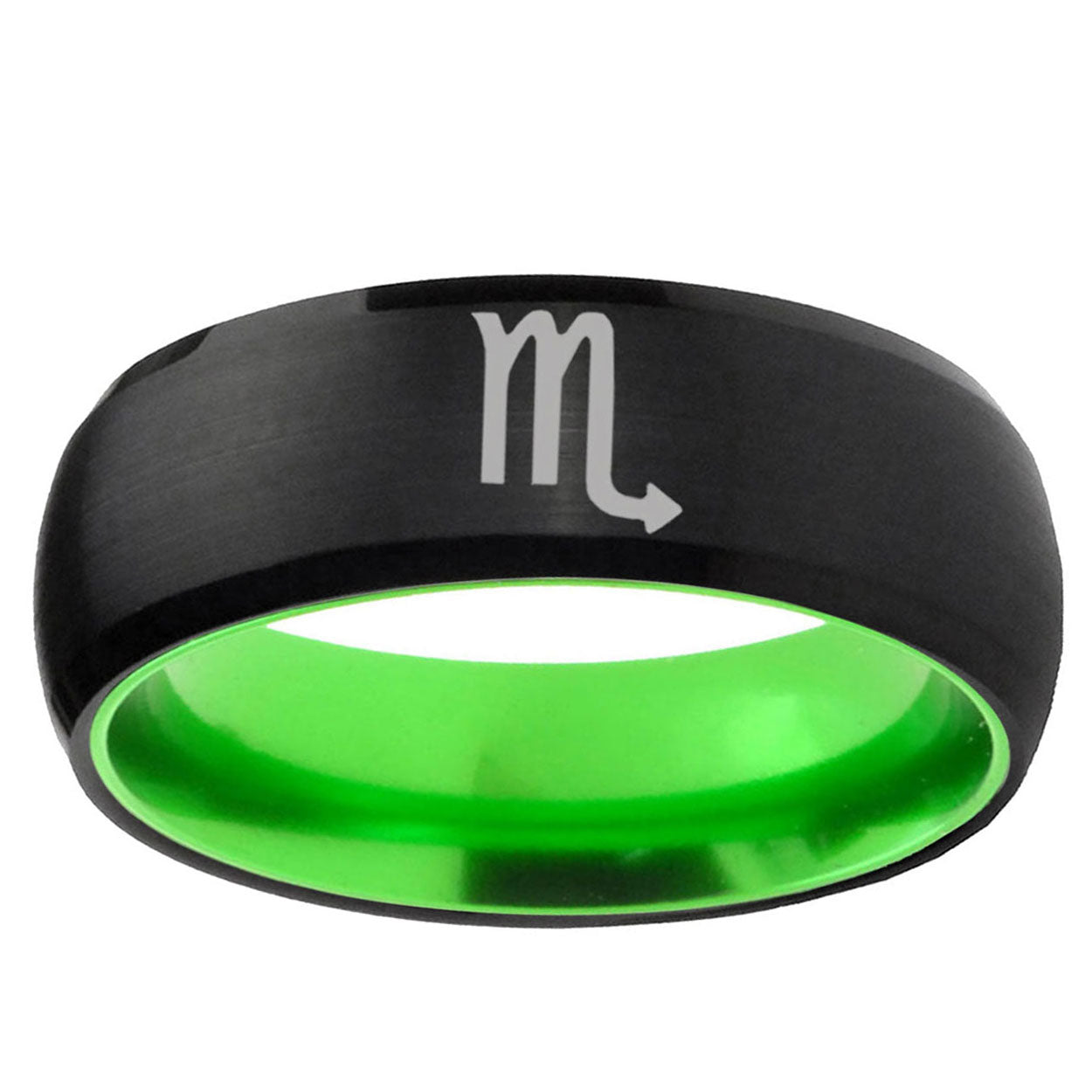 Scorpio Horoscope Dome Black Green Tungsten Engagement Ring