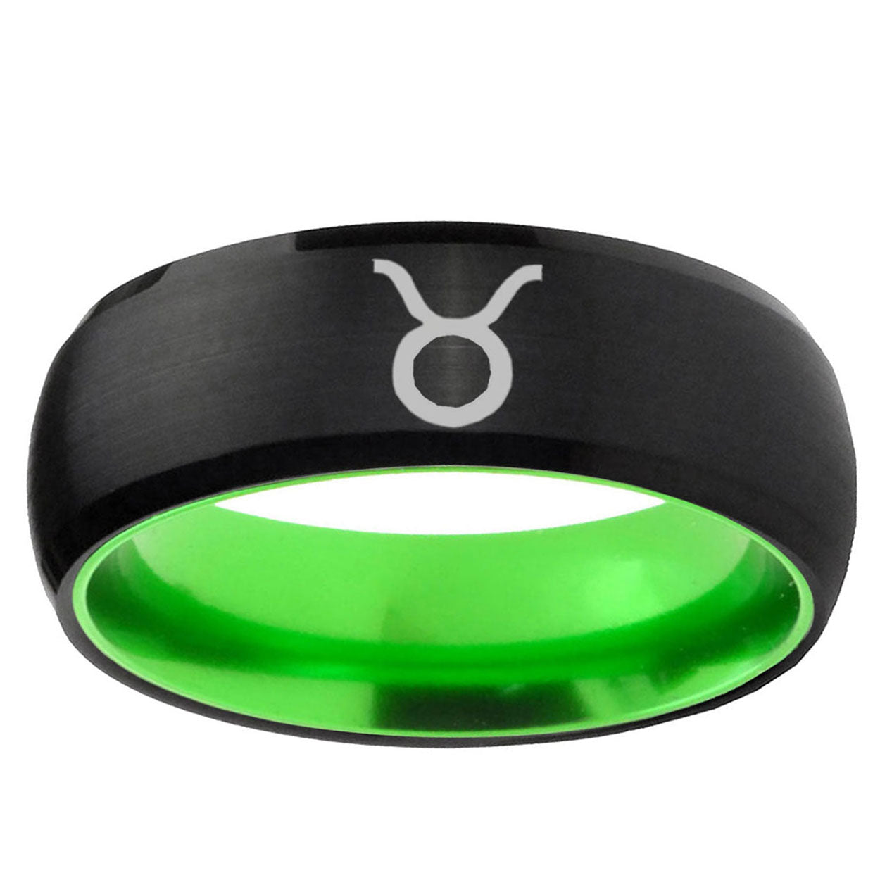 Taurus Horoscope Dome Black Green Tungsten Engraved Ring