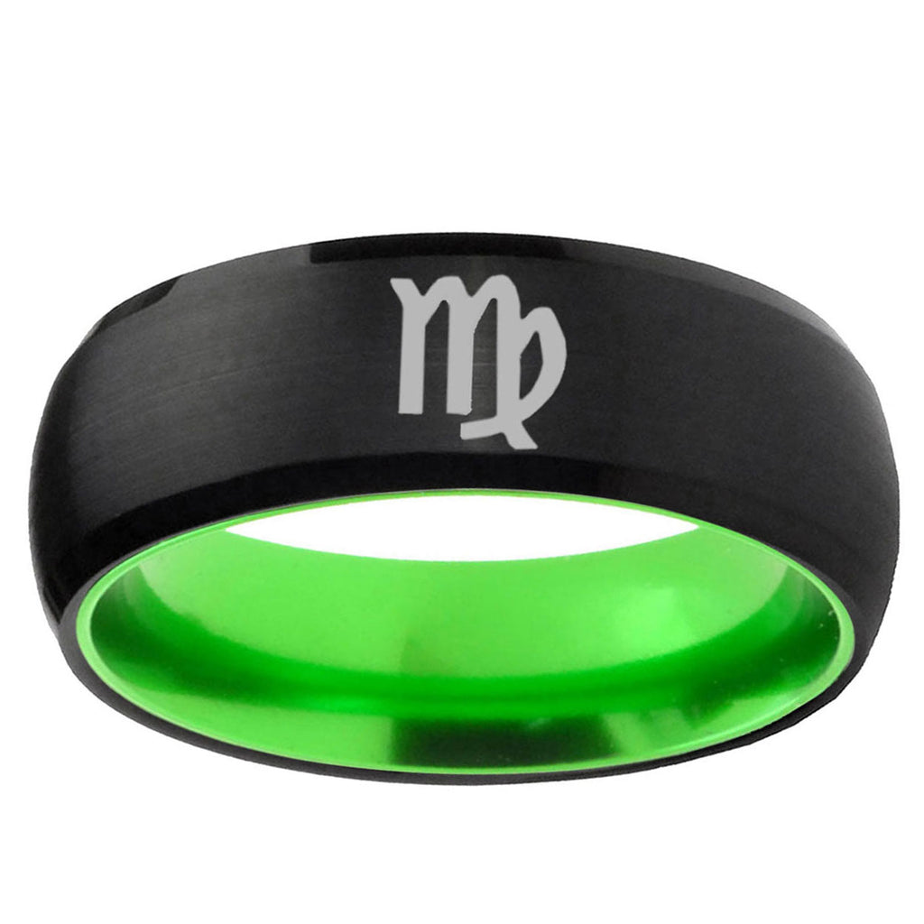 Virgo Zodiac Dome Black Green Tungsten Anniversary Ring
