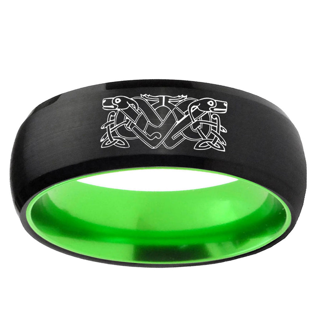 Celtic Dog Dome Black And Green Tungsten Men's Wedding Ring