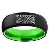 Celtic Dog Dome Black And Green Tungsten Carbide Men's Wedding Ring