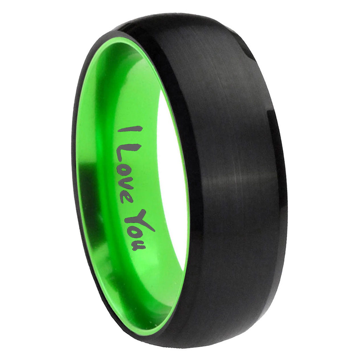 8mm I Love You Dome Black And Green Tungsten Men's Wedding Ring