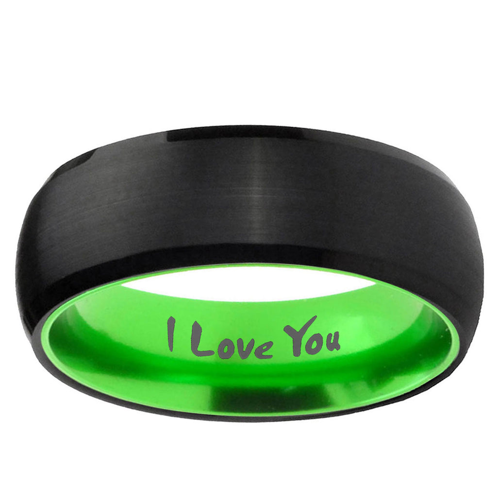 I Love You Dome Black And Green Tungsten Men's Wedding Ring