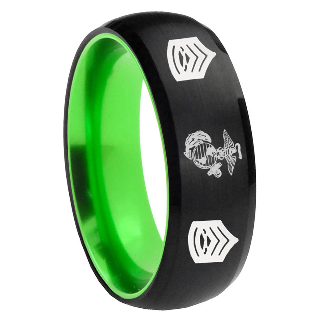 8mm Marine Army Sergeant Dome Black Green Tungsten Band