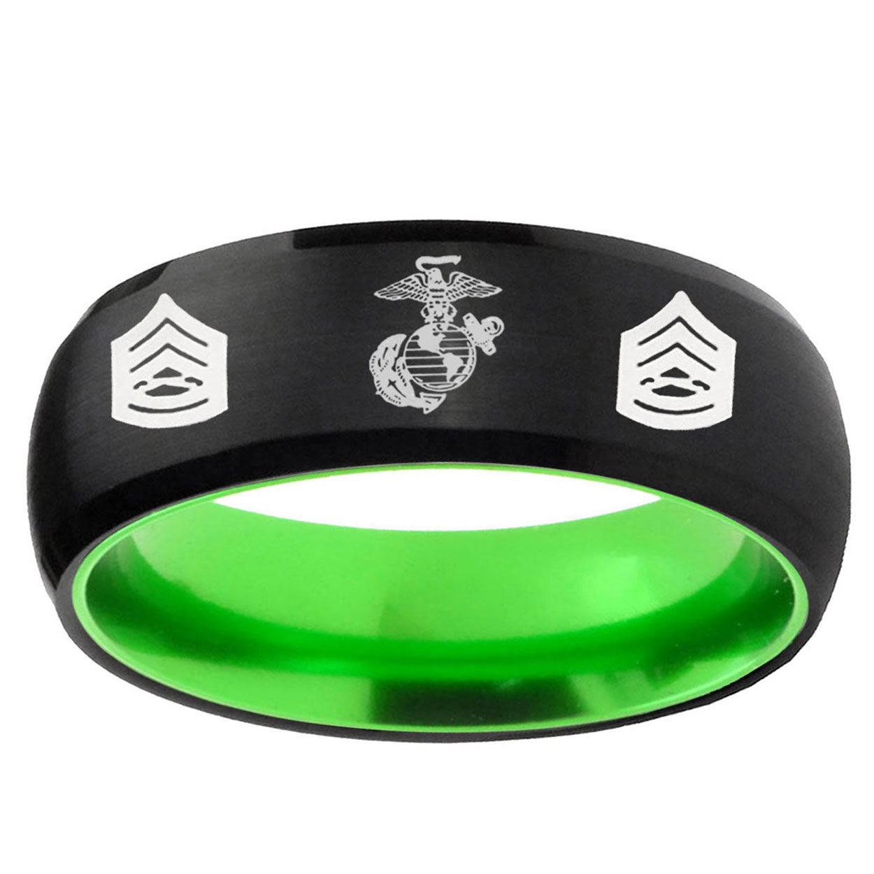 Marine Army Sergeant Dome Black Green Tungsten Band