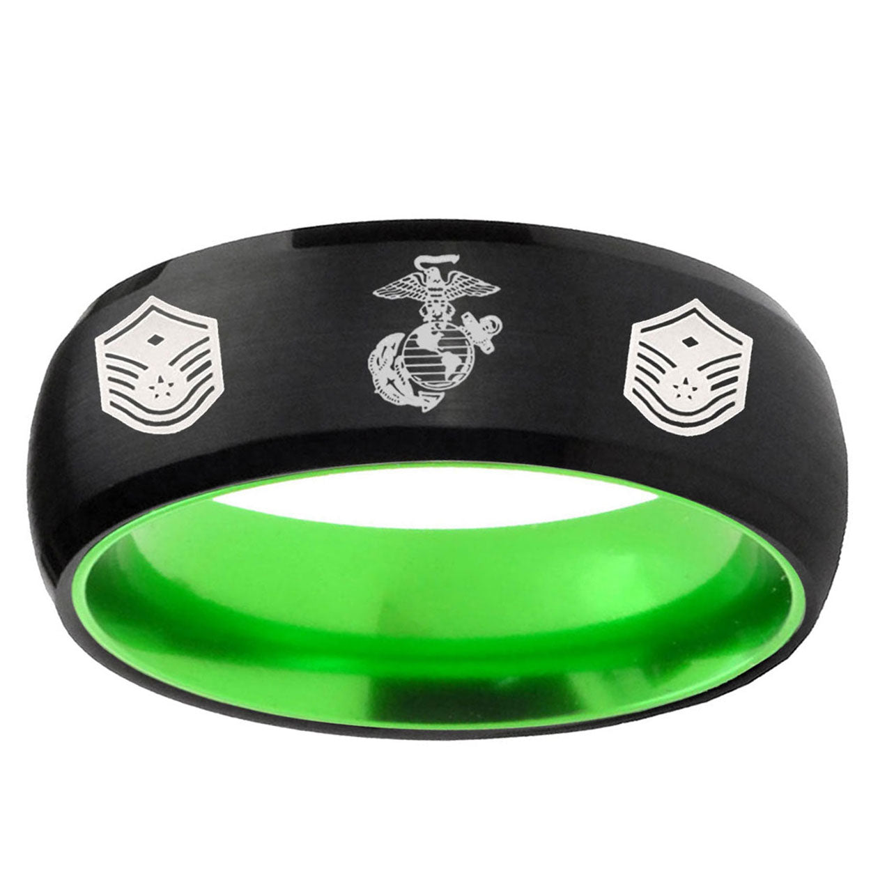 Marine Chief Master Sergeant Dome Black Green Tungsten Band
