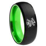 8mm Fireman Dome Black And Green Tungsten Carbide Men's Promise Rings
