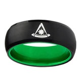 8mm Freemason Masonic Dome Black Green Tungsten Rings For Her