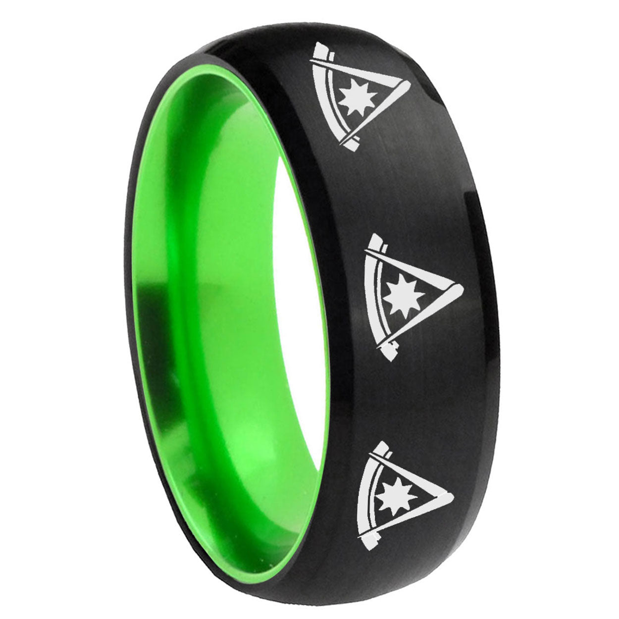 8mm Multiple Pester Master Masonic Dome Black Green Tungsten Ring