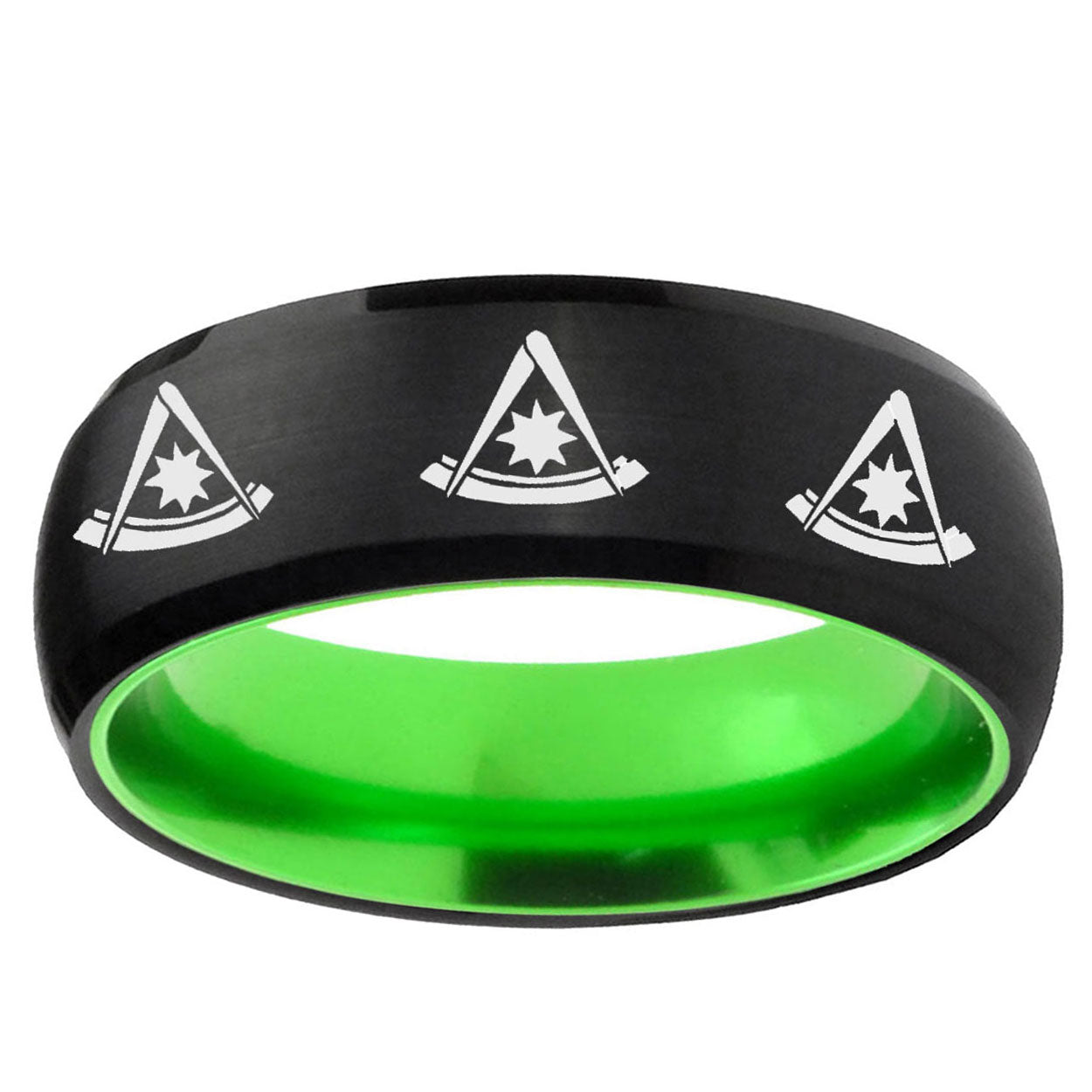 Multiple Pester Master Masonic Dome Black Green Tungsten Ring