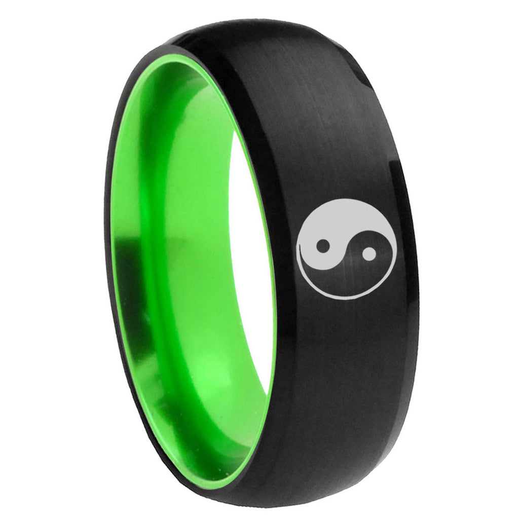 8mm Yin Yang Dome Black And Green Tungsten Personalized Ring