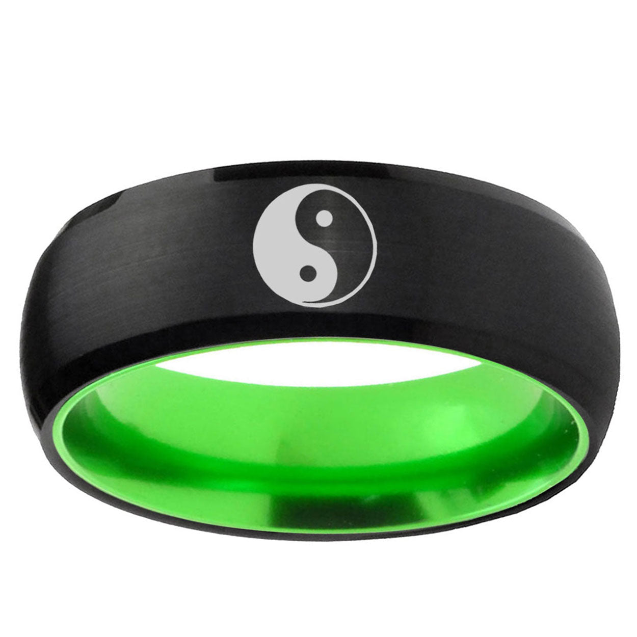 Yin Yang Dome Black And Green Tungsten Personalized Ring