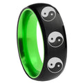 8mm Multiple Yin Yang Dome Black Green Tungsten Promise Ring
