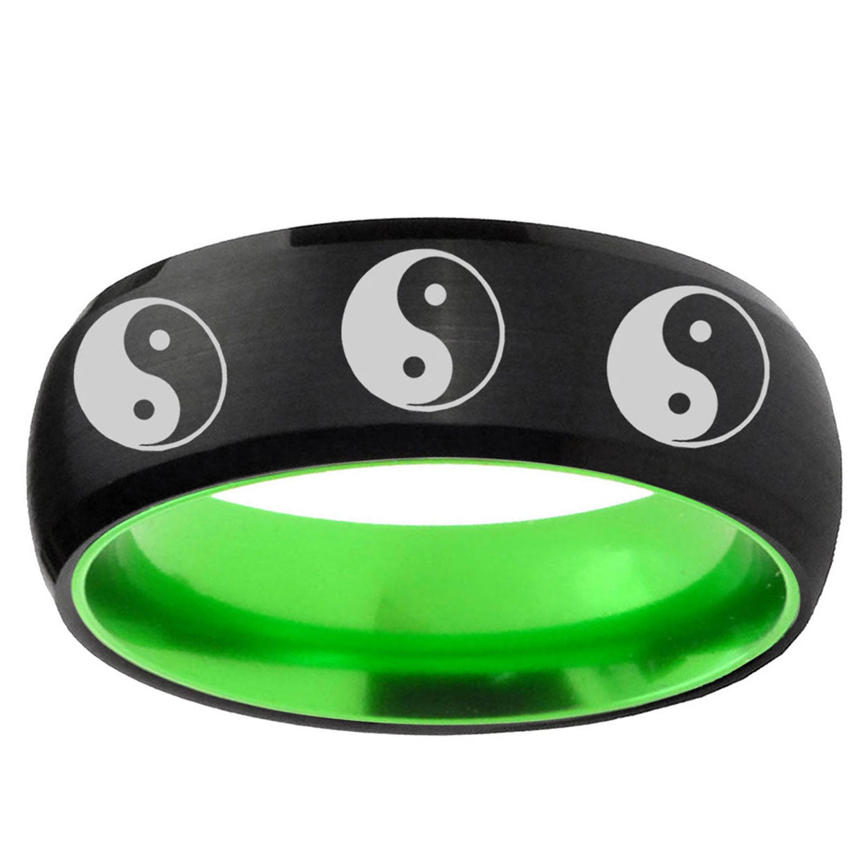 Multiple Yin Yang Dome Black Green Tungsten Promise Ring