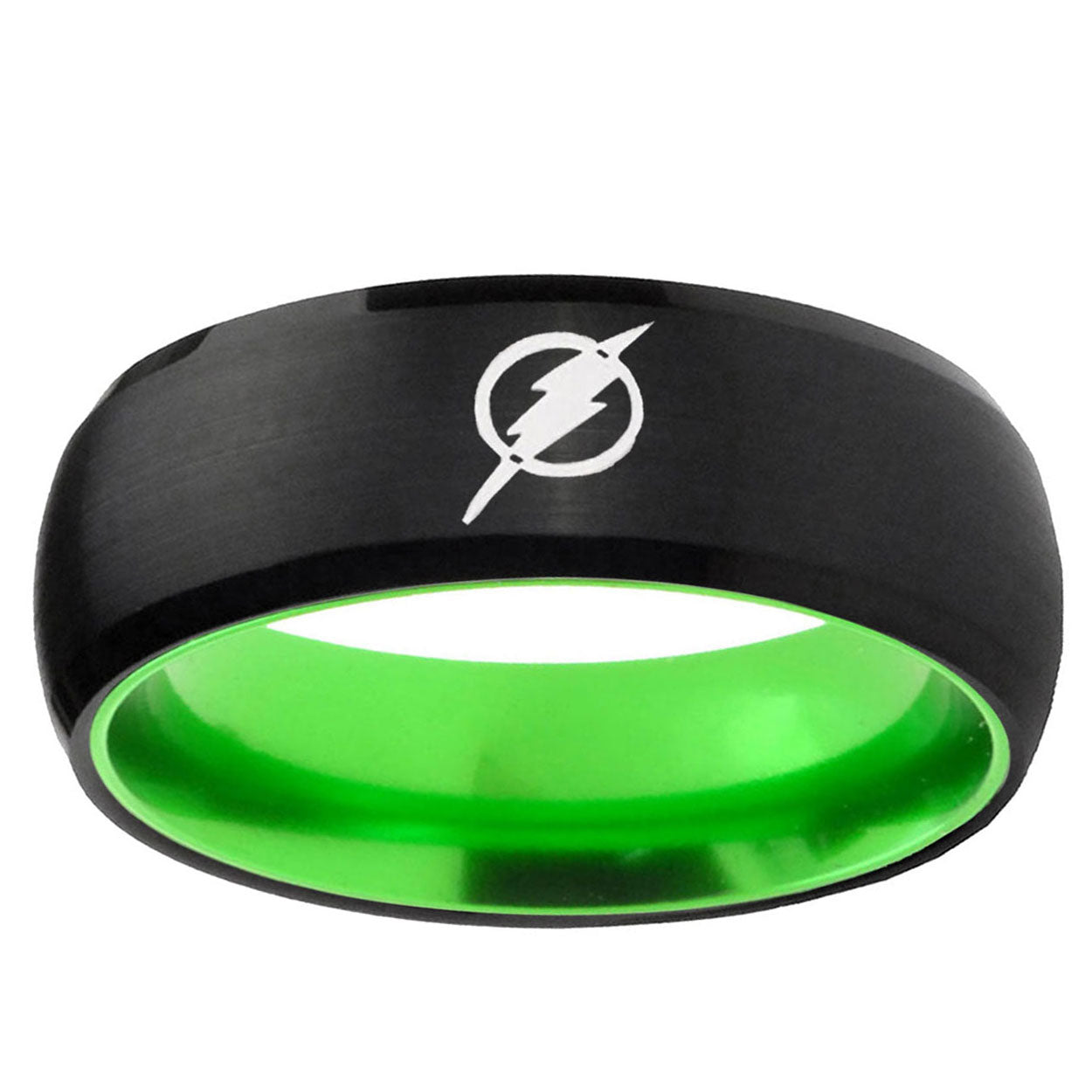 Flash Dome Black Green Tungsten Wedding Ring For Guys