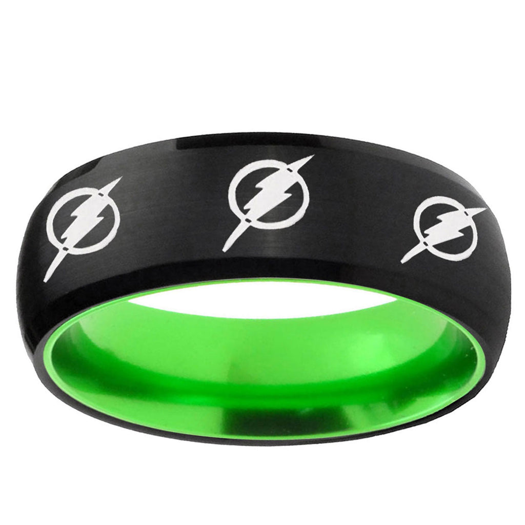 Multiple Flash Dome Black And Green Mens Wide Wedding Bands