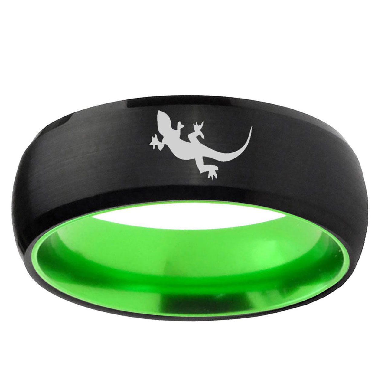 Lizard Dome Black And Green Tungsten Carbide Ring for Men