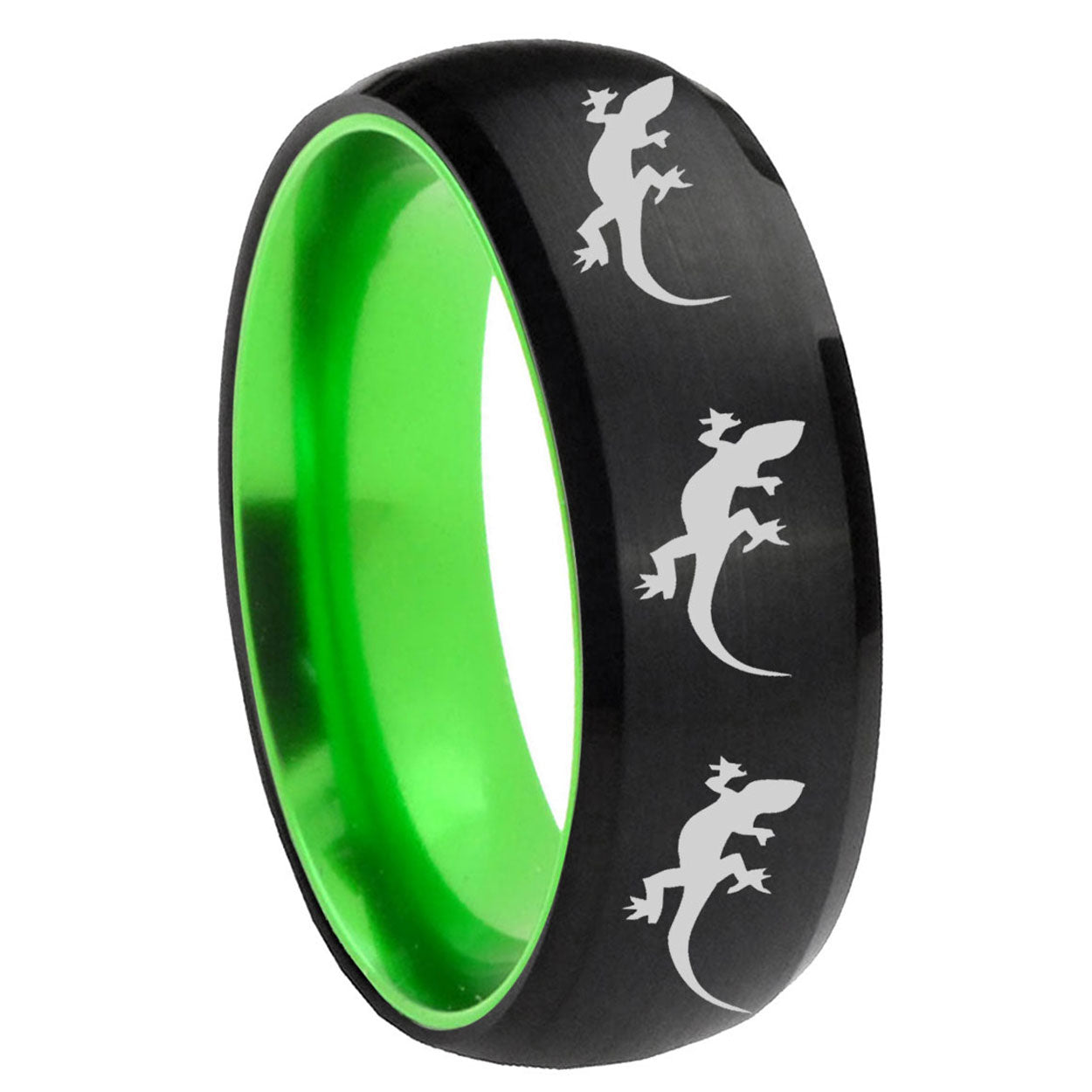 8mm Multiple Lizard Dome Black And Green Tungsten Wedding Band