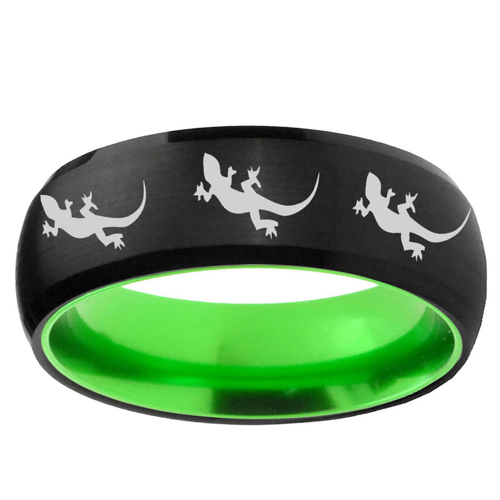 Multiple Lizard Dome Black And Green Tungsten Wedding Band