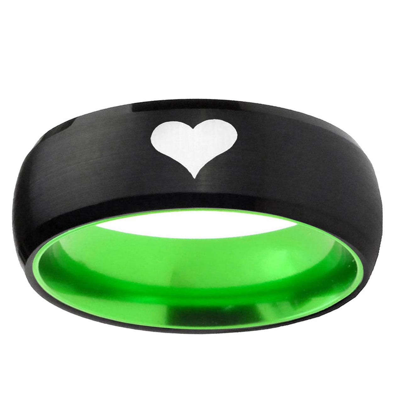 Heart Dome Black And Green Tungsten Carbide Engraved Ring