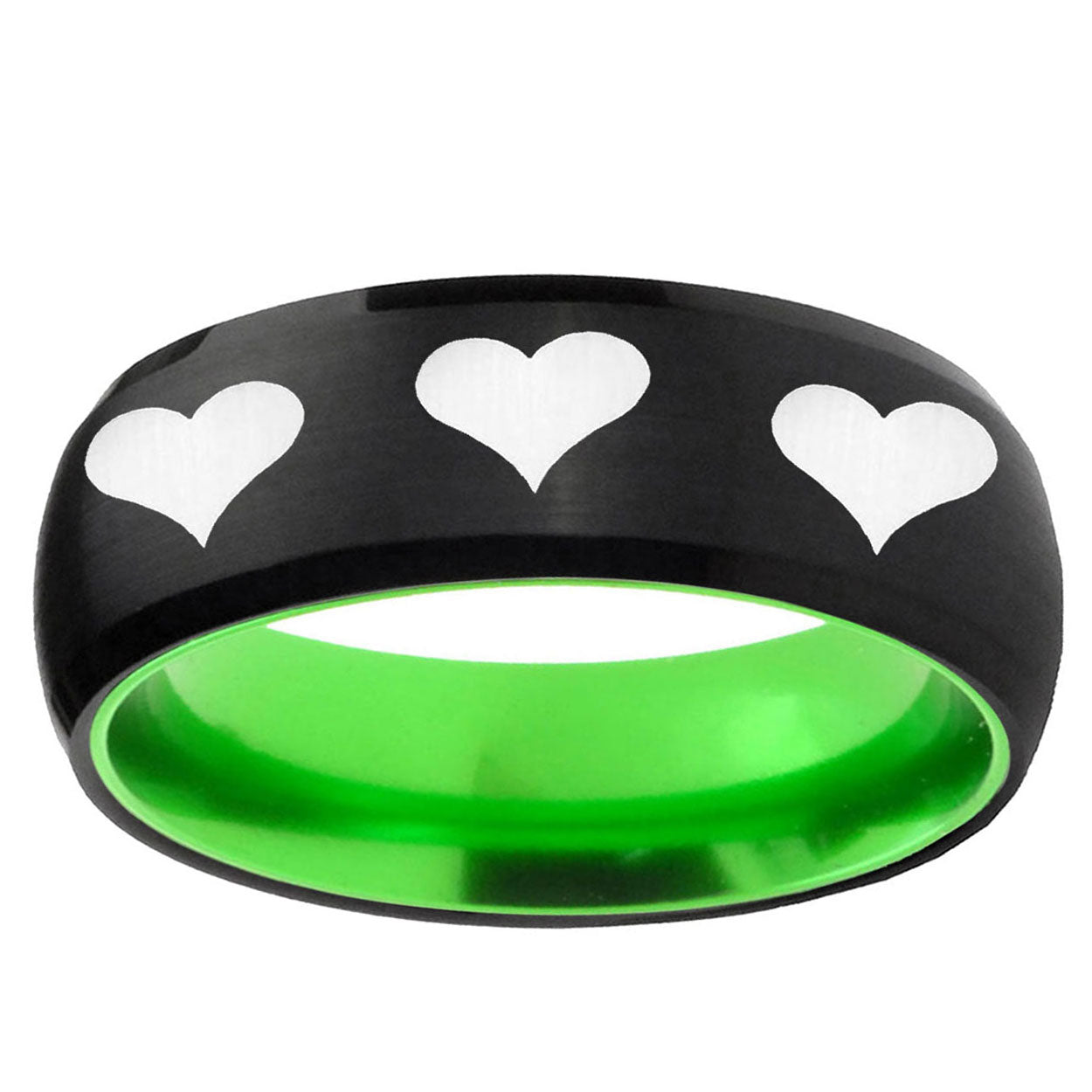 Multiple Heart Dome Black Green Tungsten Anniversary Ring