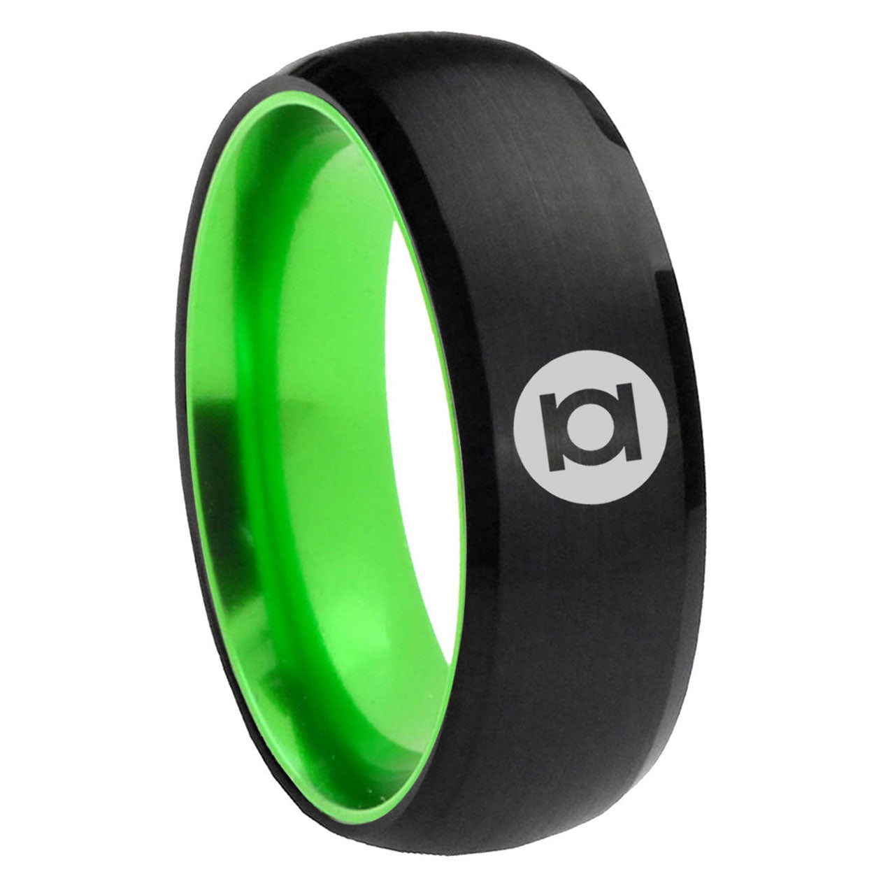 8mm Green Lantern Dome Black Green Tungsten Wedding Ring Male