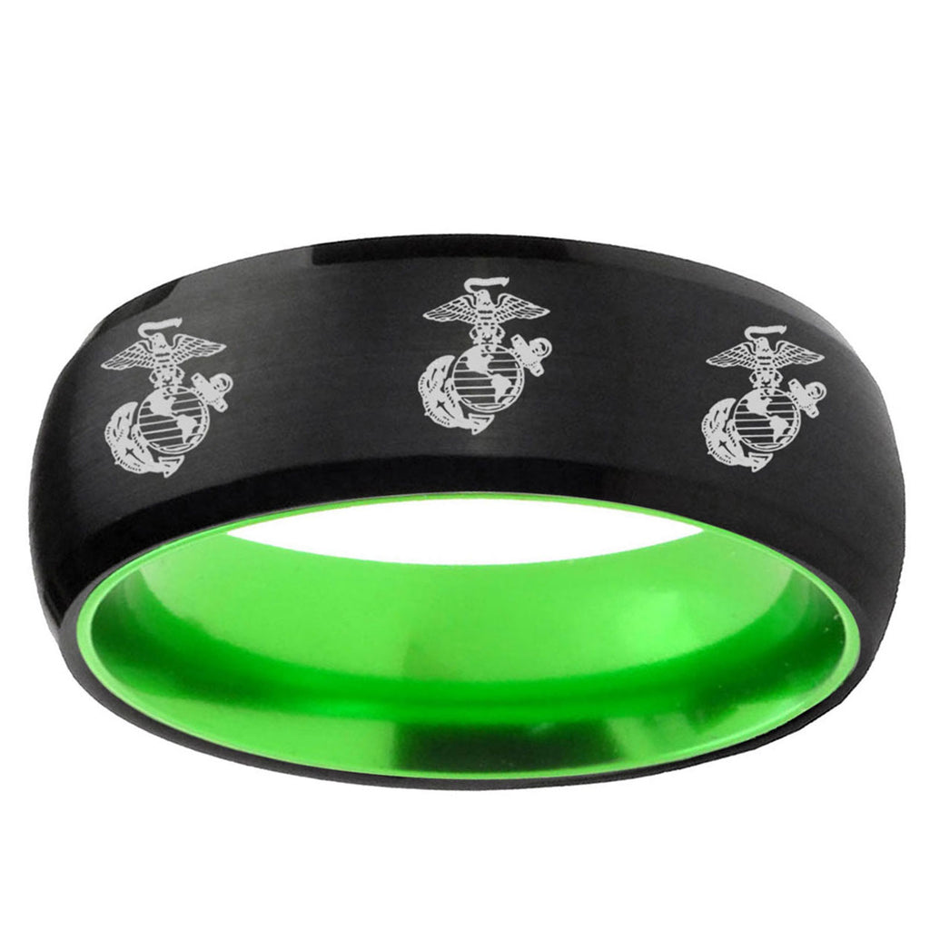 Multiple Marine Dome Black Green Tungsten Wedding Ring