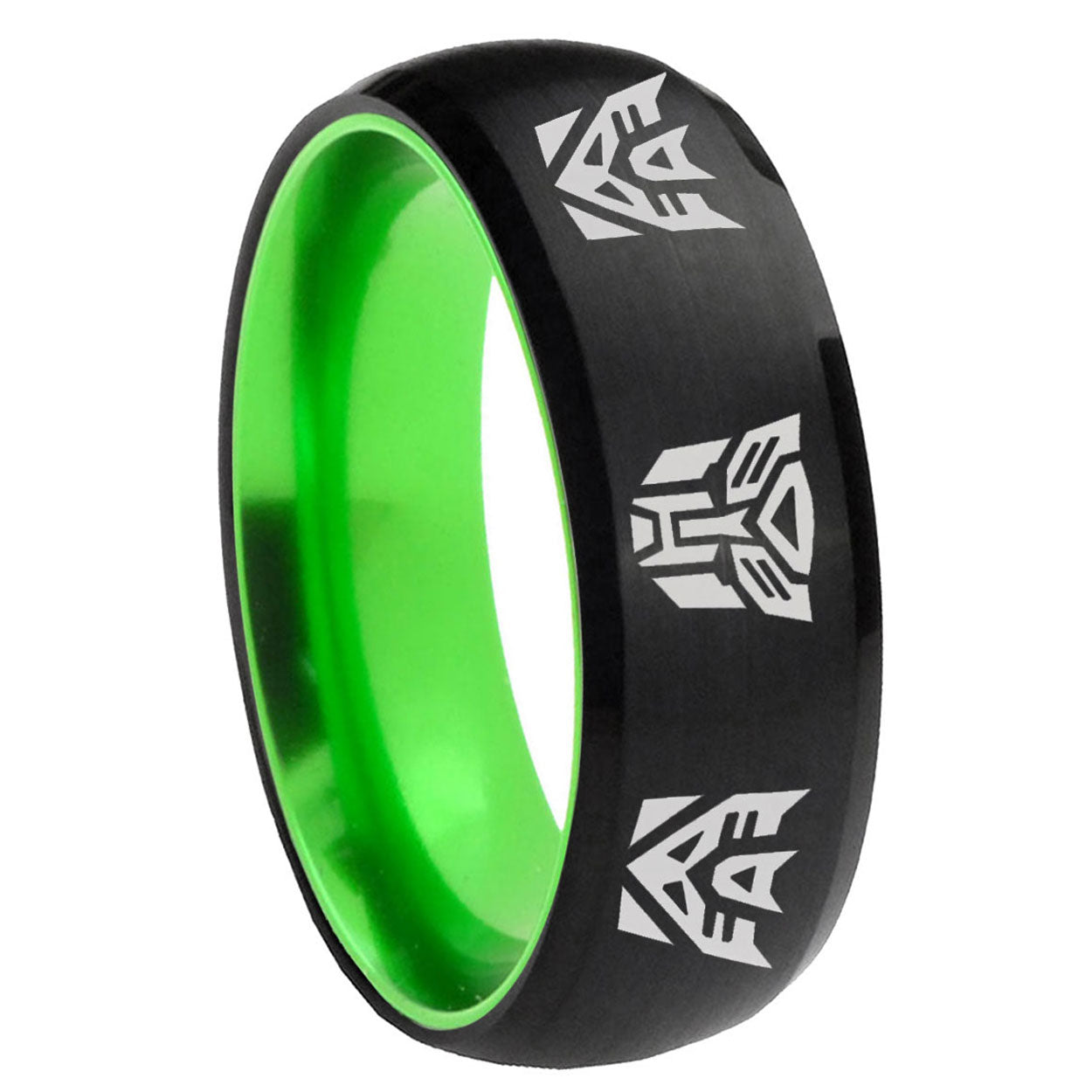 8mm Transformers Autobot Decepticon Dome Black Green Tungsten Ring