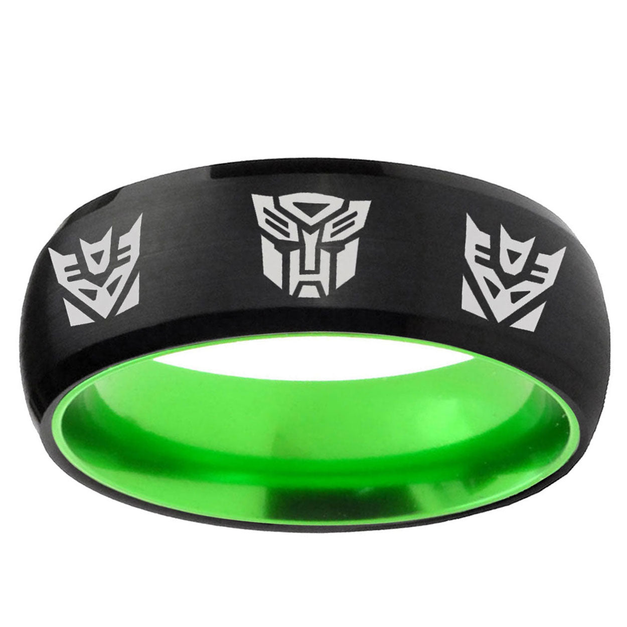Transformers Autobot Decepticon Dome Black Green Tungsten Ring