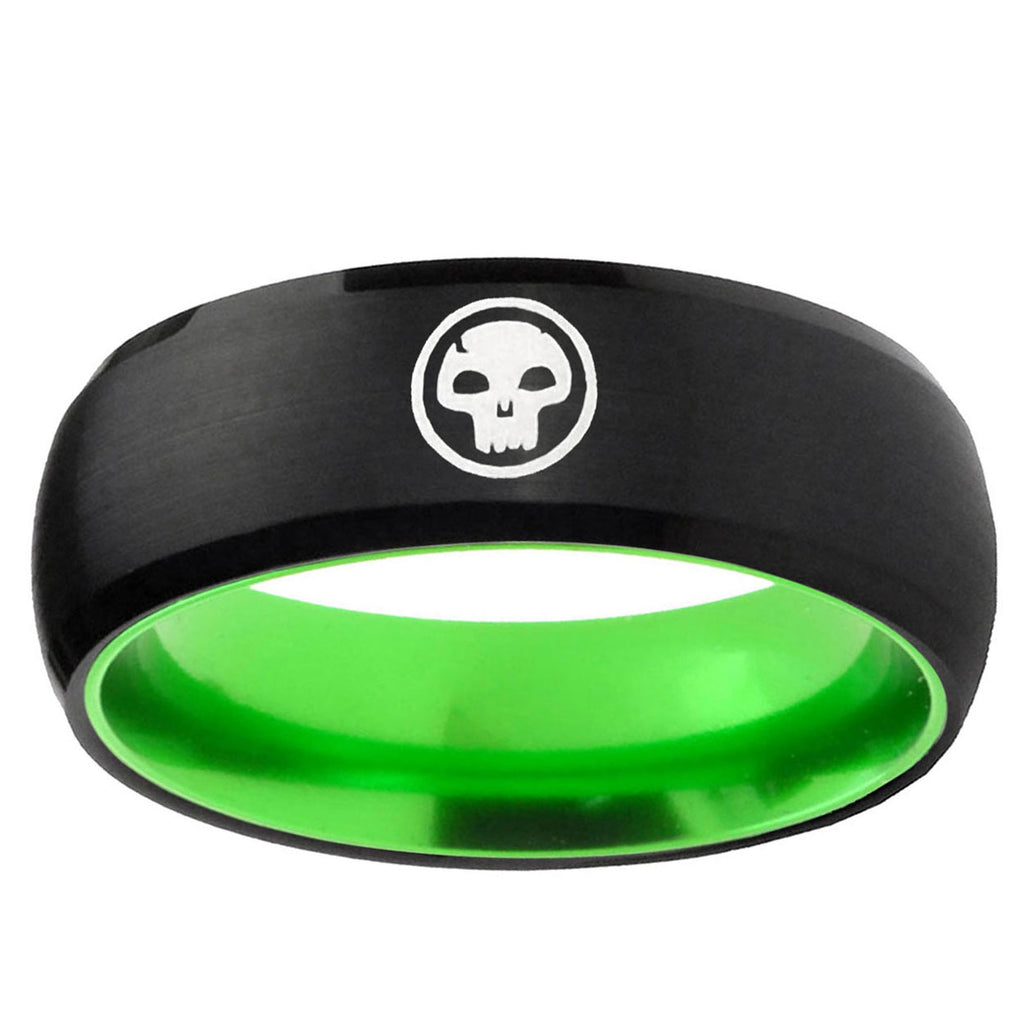 Skull Dome Black And Green Tungsten Wedding Engraving Ring
