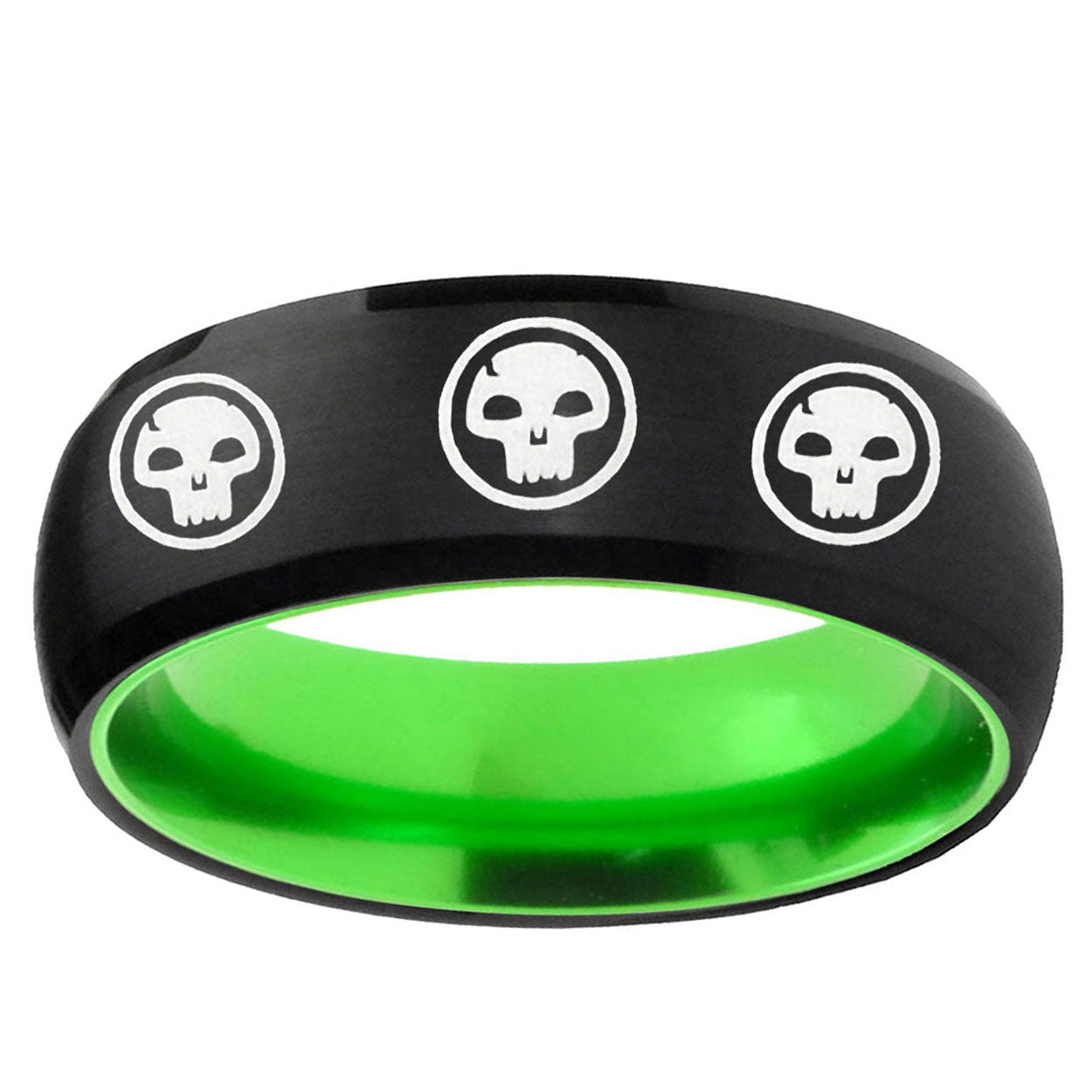 Multiple Skull Dome Black Green Tungsten Anniversary Ring