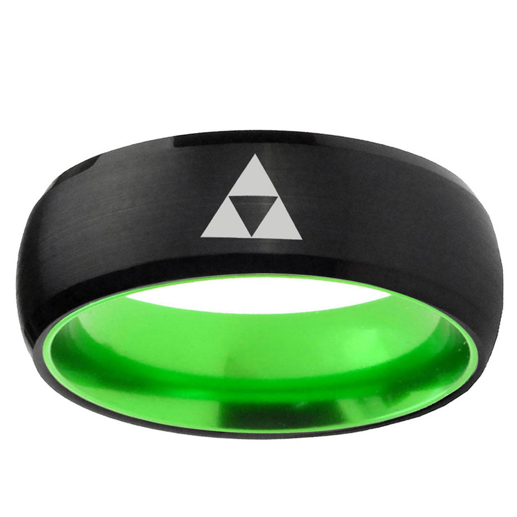 Zelda Triforce Dome Black And Green Tungsten Custom Ring
