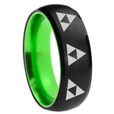8mm Multiple Zelda Triforce Dome Black And Green Tungsten Custom Ring for Men