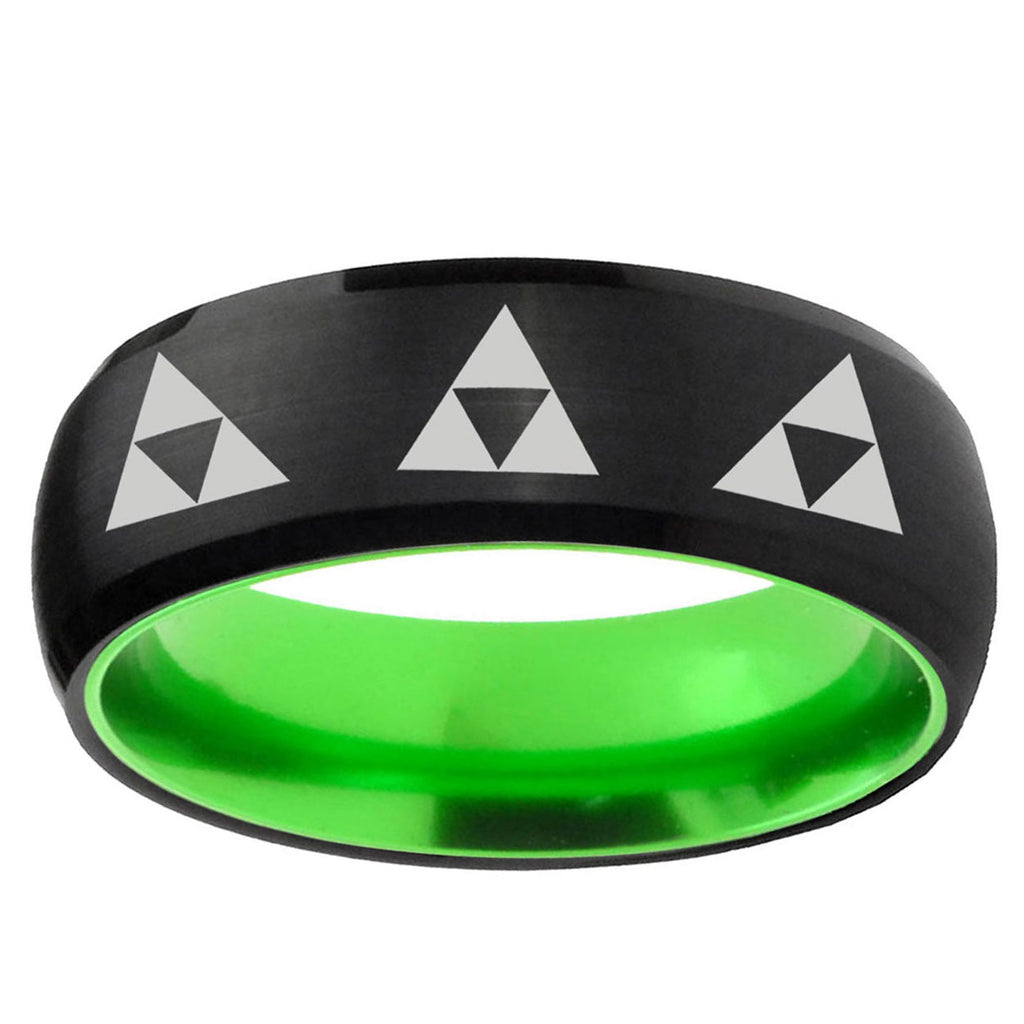 Multiple Zelda Triforce Dome Black Green Tungsten Ring