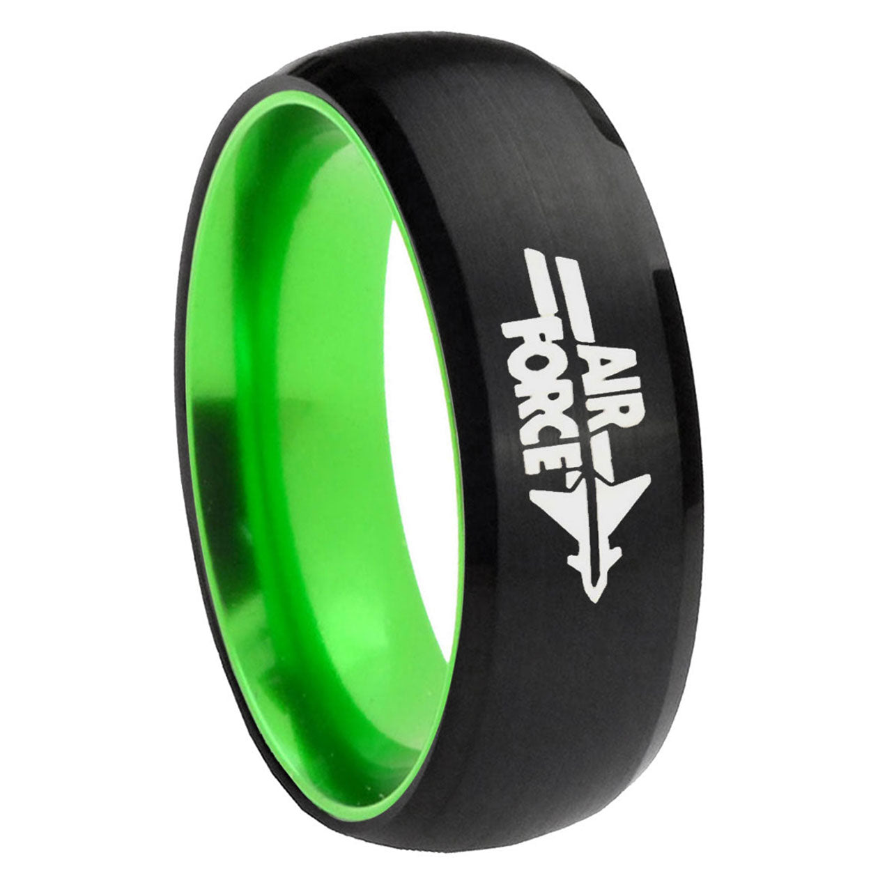 8mm Dome Black And Green Air Force Tungsten Laser Engraved Ring