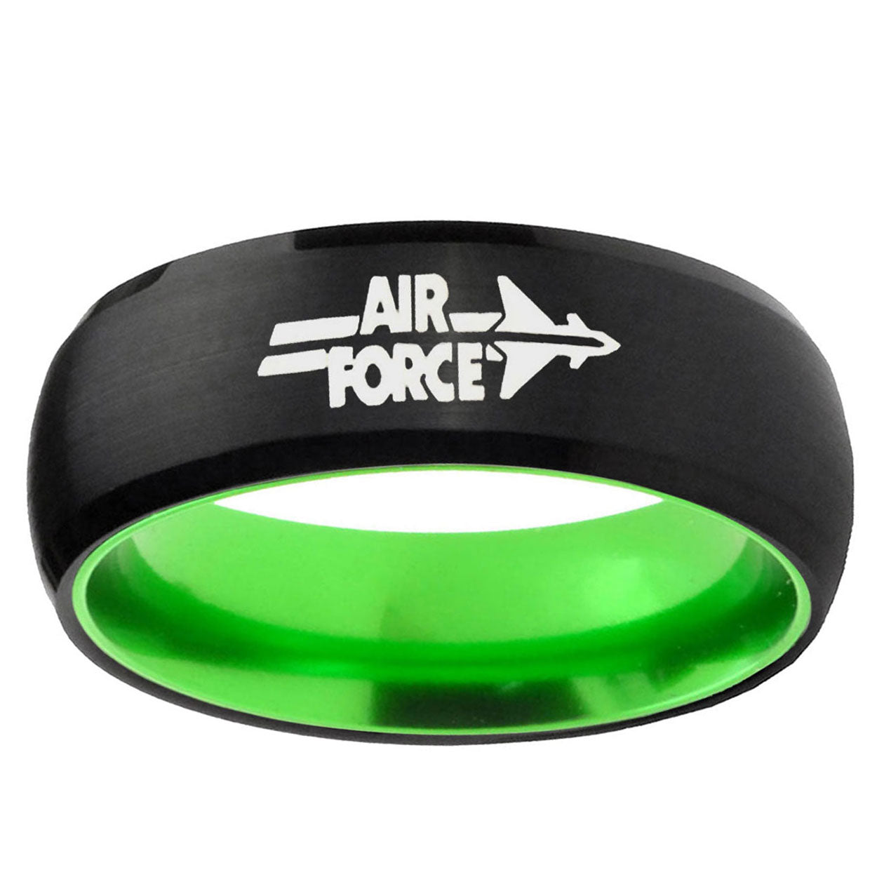Dome Black And Green Air Force Tungsten Laser Engraved Ring
