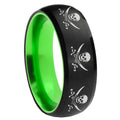 8mm Multiple Skull Pirate Dome Black Green Tungsten Ring