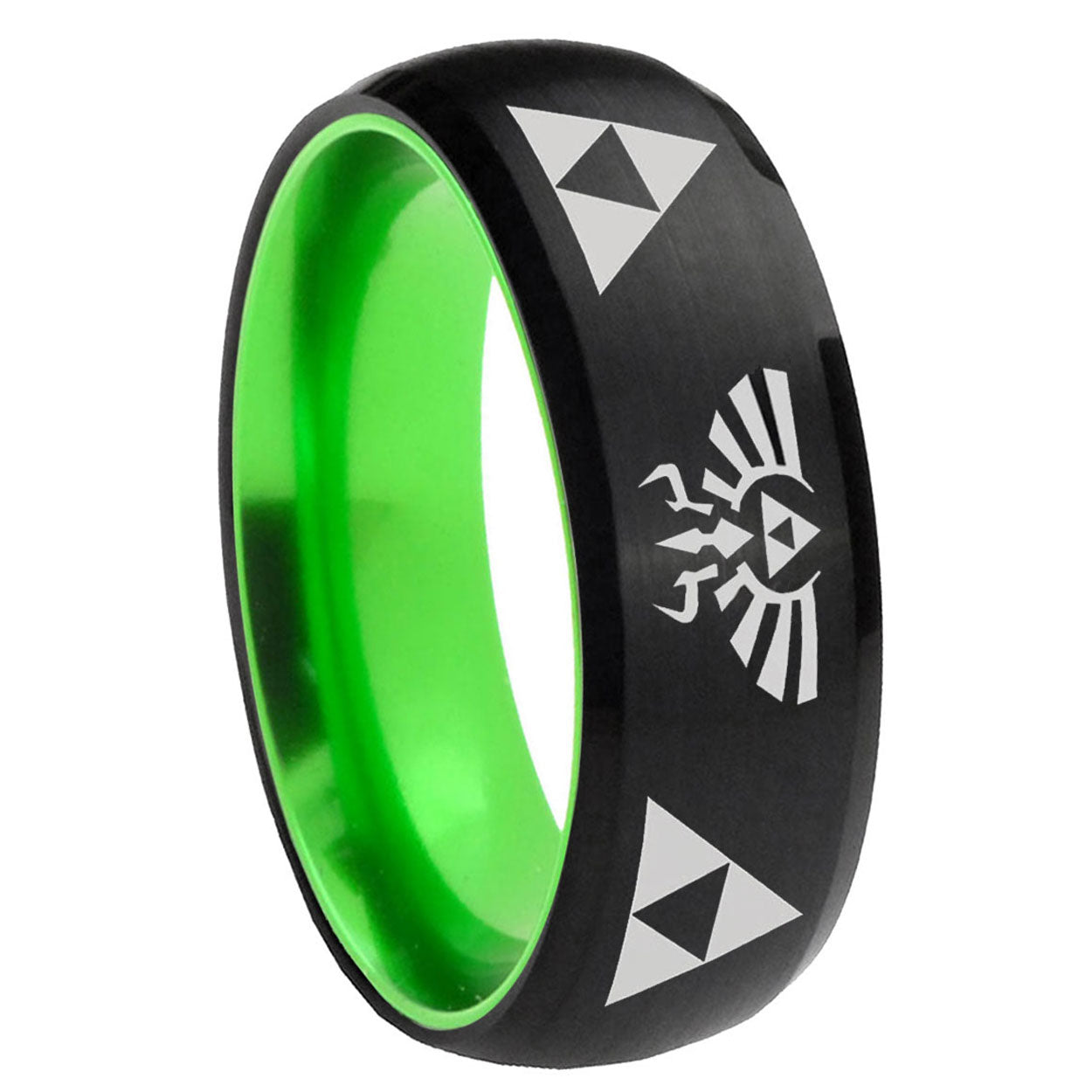 8mm Legend of Zelda Dome Black And Green Tungsten Men's Ring