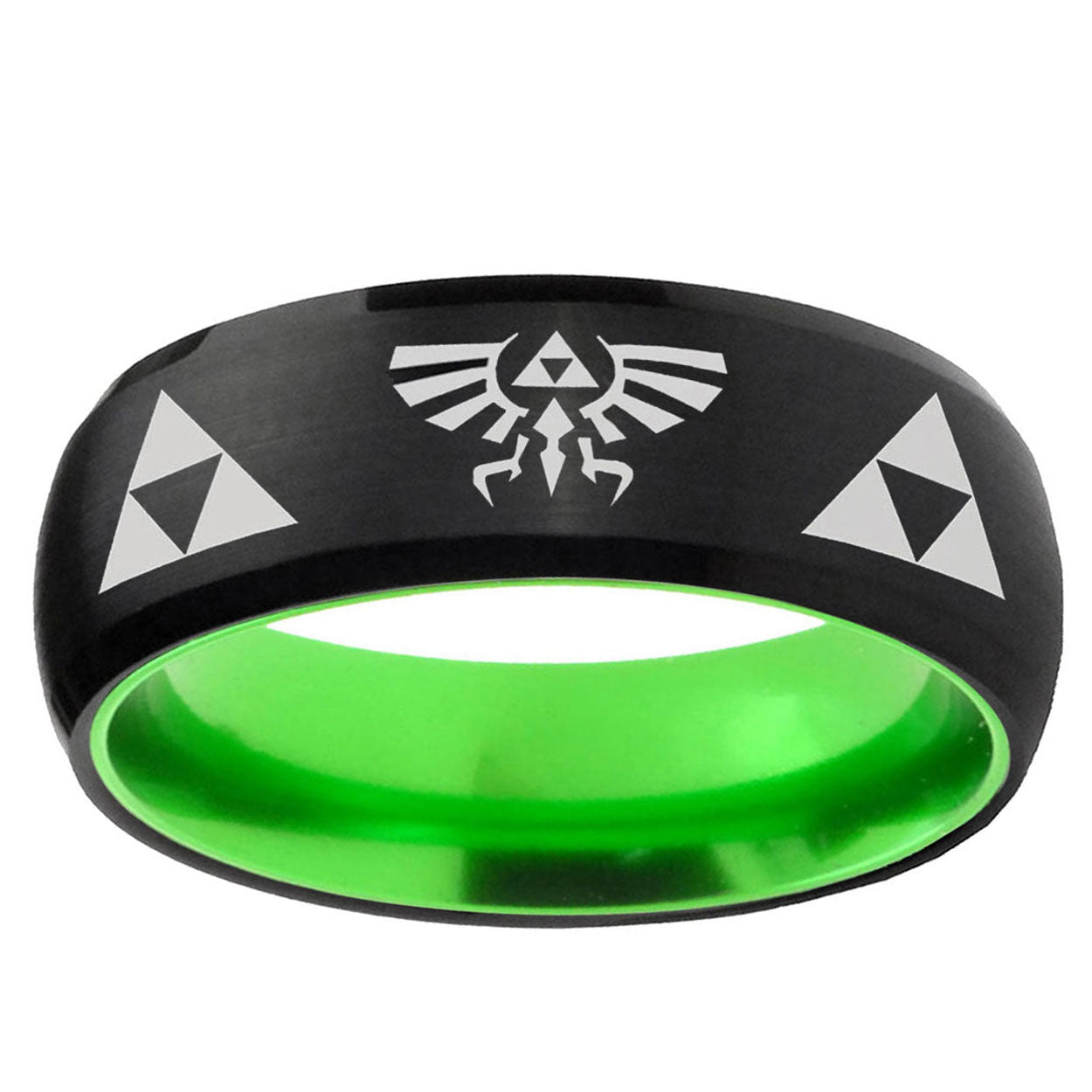 Legend of Zelda Dome Black And Green Tungsten Men's Ring