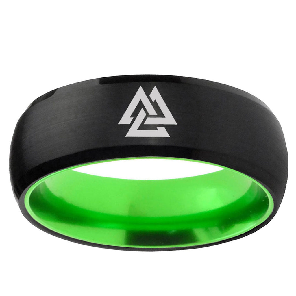 Viking Symbol Dome Black And Green Tungsten Men's Ring