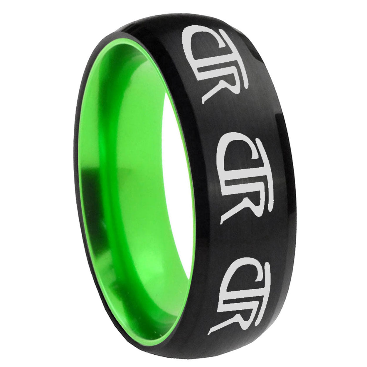 8mm Multiple CTR Dome Black Green Tungsten Mens Promise Ring