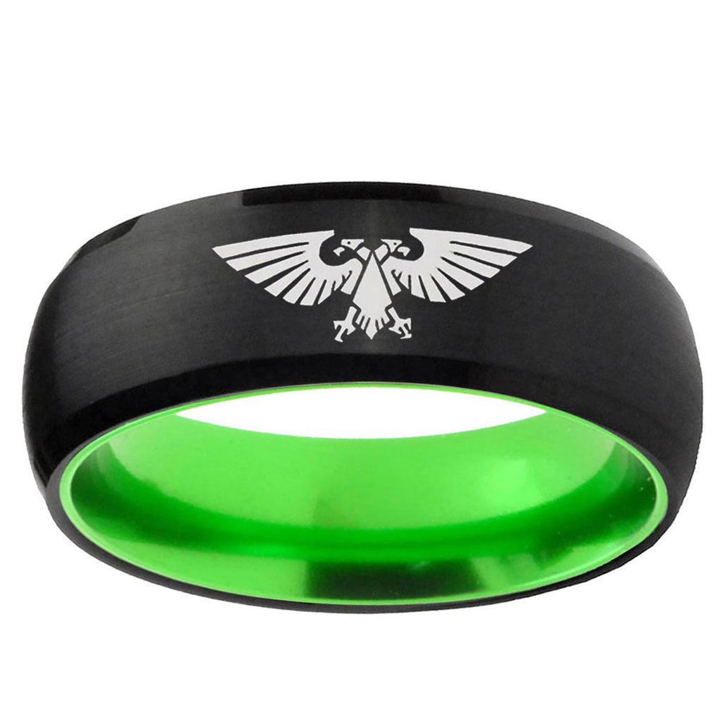 Aquila Dome Black And Green Tungsten Men's Promise Ring