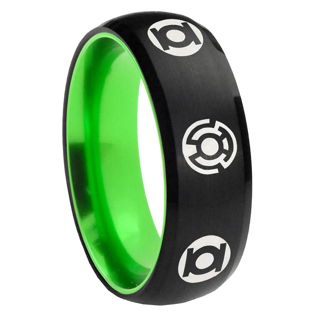 8mm Blue Green Lantern Dome Black And Green Tungsten Ring