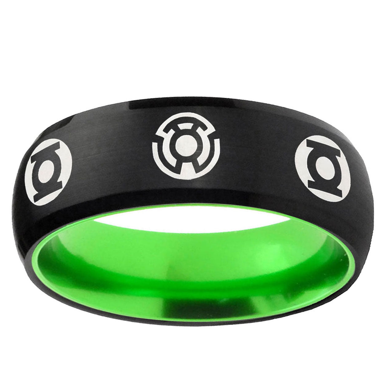 Blue Green Lantern Dome Black And Green Tungsten Ring